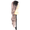 Wig female black gray bleaching gradient large wave hair set in the curly hai@