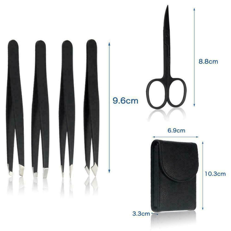 Tweezers 5PCS/Set Professional Stainless Steel Eyebrow Pluckers Case Set L1U7