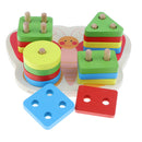Wooden Geometric Blocks Column Shapes Color Puzzle Building Educational Toys
