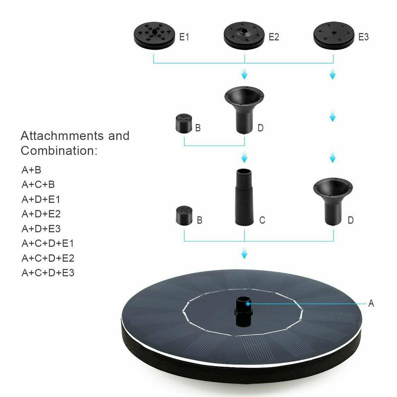 Bird Bath Fountain Solar-Powered Water Pumps Floating Outdoor Pond Garden Patio