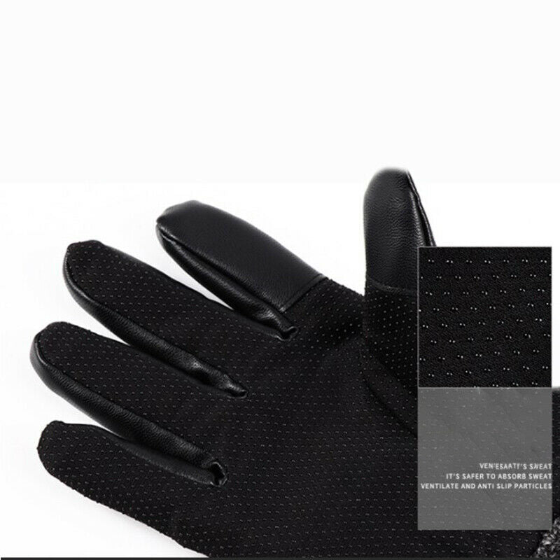 Men Leather Winter Warm Gloves Motorcycle Cycling Windproof Warmer GlovesB Nw