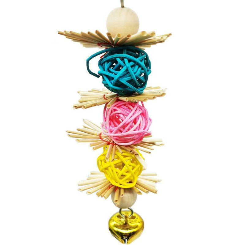 Parrot Bird Toys Natural Straw Chew Toys Birds Hanging Bells Toys