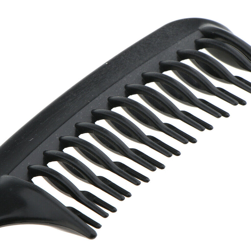 Black Double Row Wide Tooth Comb Detangling Hair Brush Handgrip Salon Barber