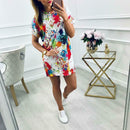 Summer O-neck Short Sleeve Women Dress Casual Floral Dresses (White L) A