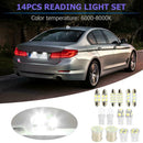 14Pcs LED Interior Package Kit For T10 36mm Map Dome License Plate Lights