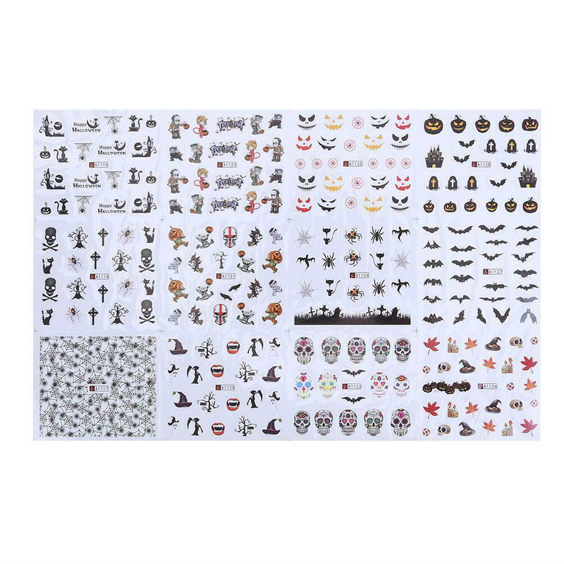 12 sheets Manicure Halloween Water Transfer Nail Art Decoration Stickers
