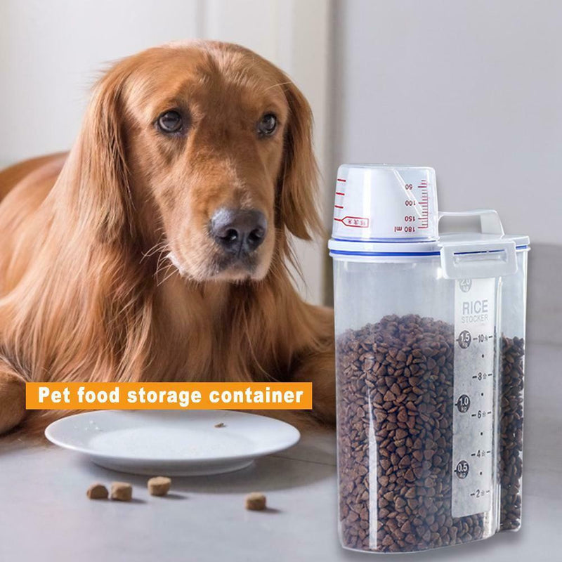 Pet Food Storage Container Sealed Dogs Cats Puppy Feeder with Measuring Cup