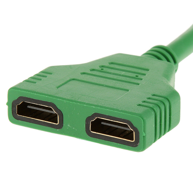 HDMI Male to 2 HDMI Female 1 in 2 Out Y Splitter Converter Cable Lead Green