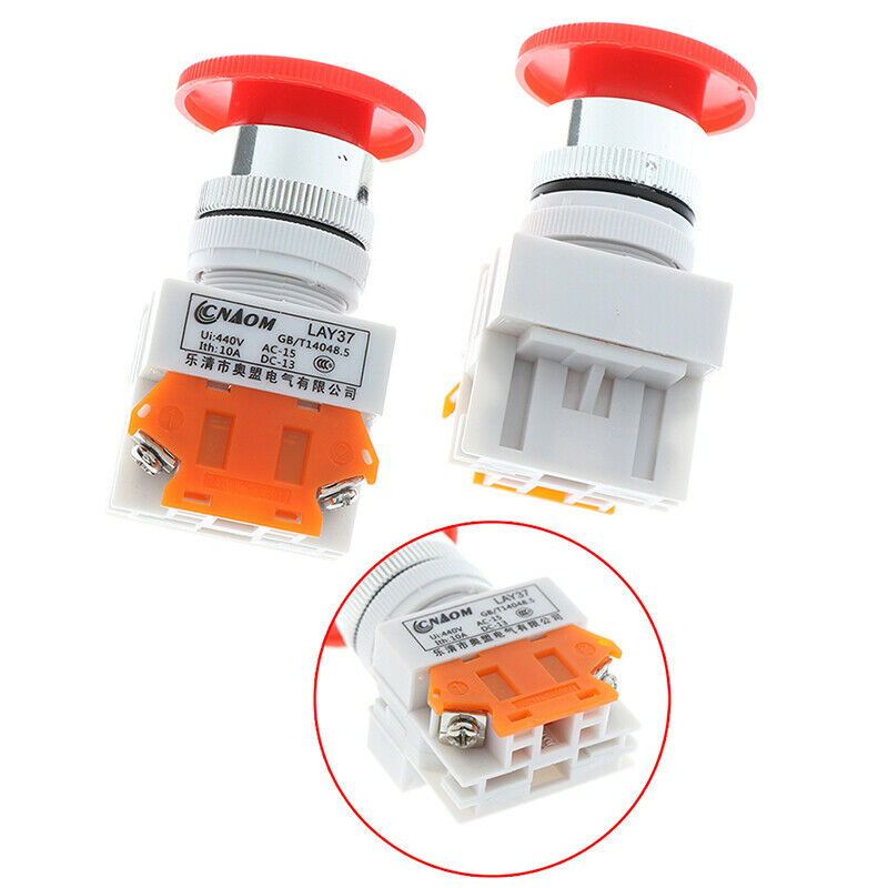 1Pc Red Mushroom Cap Normally Closed Emergency Stop Push Switch Button 10A LA.AU
