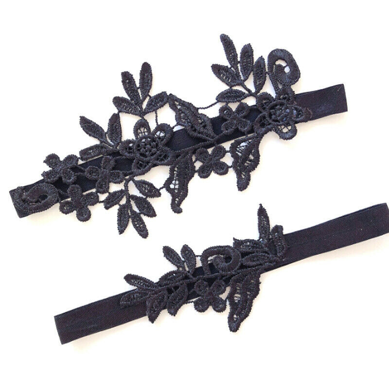 2pcs Wedding Garters Black Lace Floral Sexy Garters Bride Bridal Leg GarterSJA%x