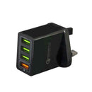 4 USB Travel Charger QC3.0 Quick Charging Charger UK Plug Adapter (Black) A