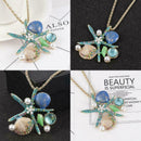 Colorful Blue Enamel Crystal Shell Conch Starfish Pendant Long Necklace Pre T5X2