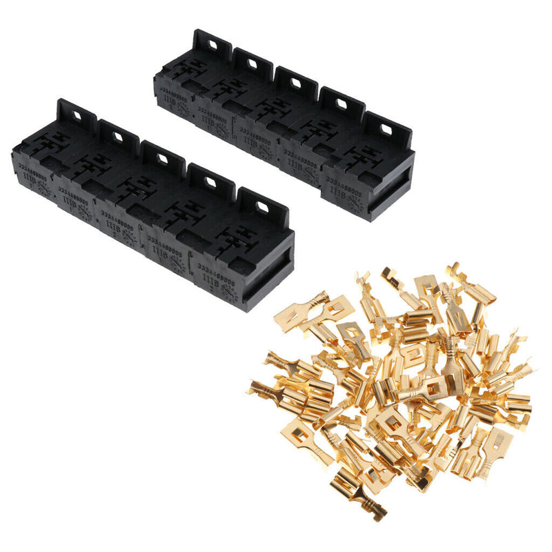 40A 6.3mm Car Auto 5 Pin Relay Socket Relay Holder with 50Pcs Copper Terminal