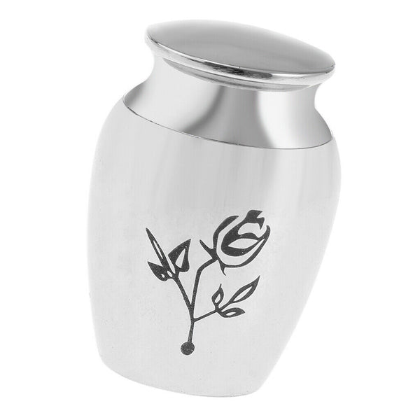 Stainless Steel Polished Urn Funeral Cremation Container Rose Flower Pattern
