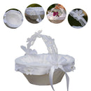 White Satin Lace Wedding Ceremony Flower Girl Basket Bowknot Rhinestone MEX
