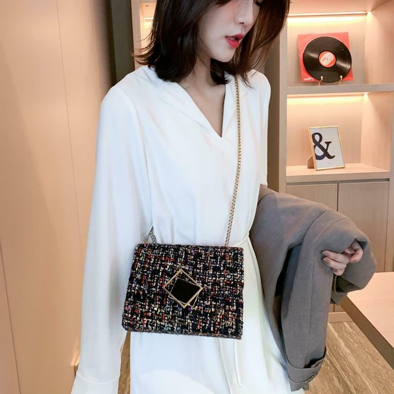 Retro Women Woolen Messenger Bag Flap Clutch Shoulder Handbag (Multicolor) A