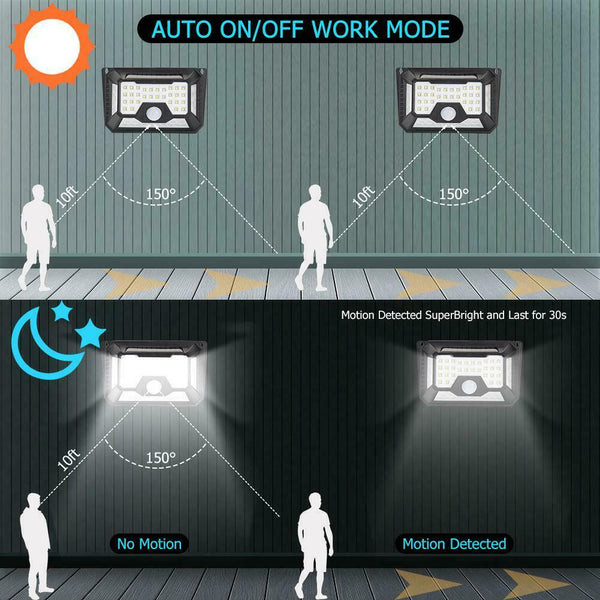 66LED Solar Motion Sensor Wall Light 3 Modes Waterproof Yard Security Lamp UK
