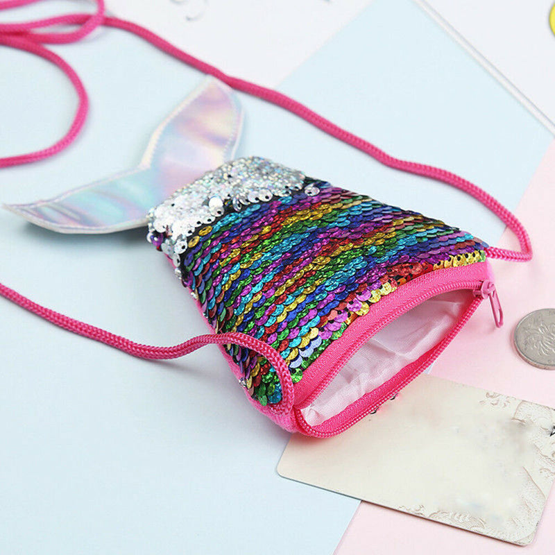 Girls kids mermaid tail crossbody bags coin purse wallet card holder storageOZ