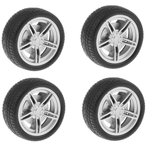 40mm Plastic 5 Spoke Front & Rear Wheel & Rubber Tires for RC Car, Set of 4