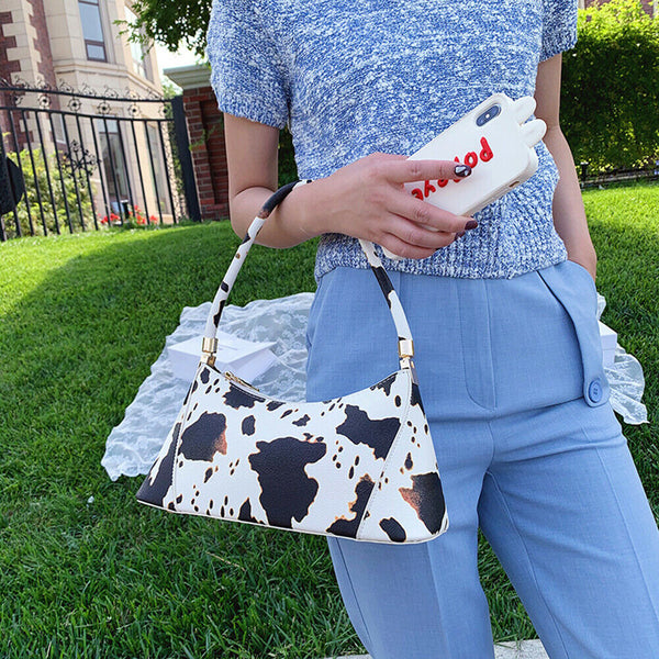 Women Cow Milk Handbag Female PU Leather Small Underarm Shoulder Tote Bags