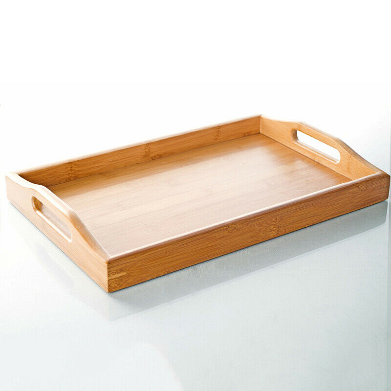 39*25cm Solid Bamboo Flat Tea Tray Coffee Food Drink Serving Table With  EZV