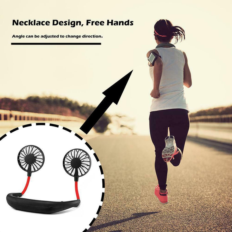 USB Rechargeable Wearable Portable Mini Hand Free Fan Neckband Fan (Black)