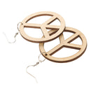 Hollow Anti War Peace Sign Wooden Drop Dangle Hook Earrings