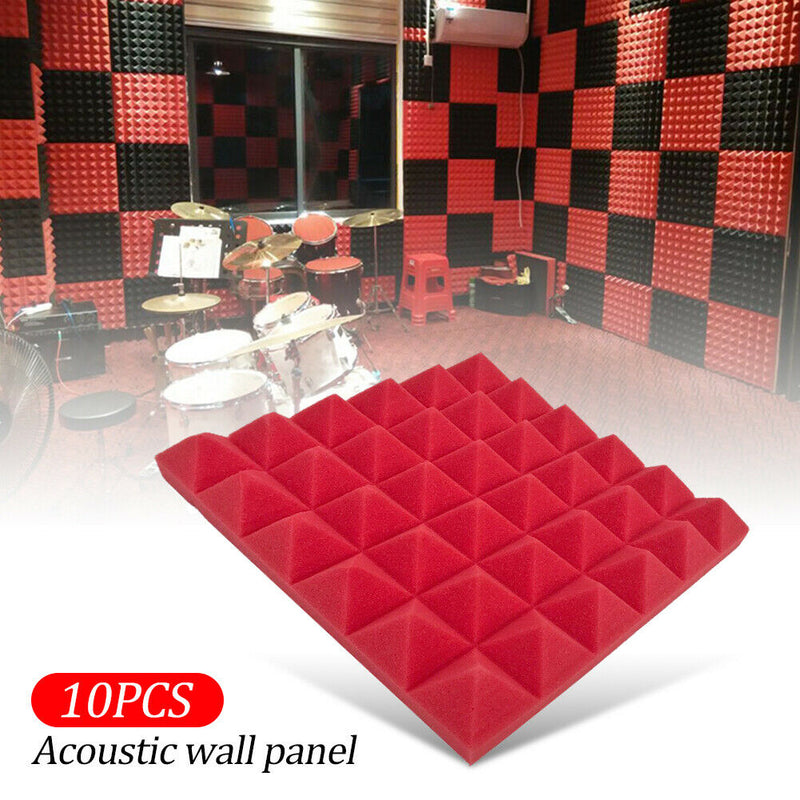 10x Soundproofing Foam Pads Polyurethane Studio Room Sound Treatment (Red)