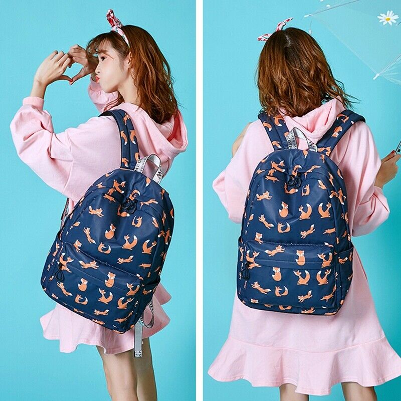 Cute Animal Fox Printing School Backpacks Waterproof Women Bag Laptop Backp M1R1