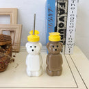 250ml Cute Bear Cartoon With Lid Couples Straw Cup Water Bottle Reusable