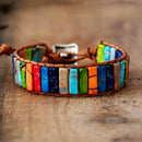 Handmade Multi Color Natural Stone Tube Beads Leather Couples Bracelets Gift Hn