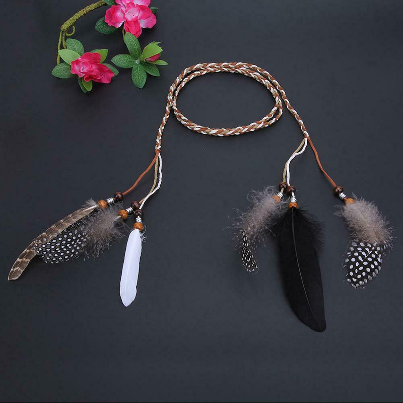Women Peacock Feather Hair Accessories Headdress Bohemian Knitted Head Band A