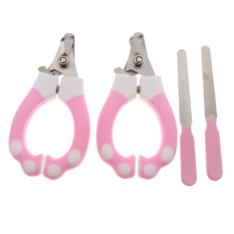 2 Sets of Stainless Steel Cat Dog Nail Clipper & Claw Grooming Trimmer Pink