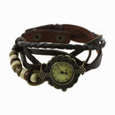 Quartz Weave Around Leather Love Bracelet Women Wrist Watch (Brown) W5A5