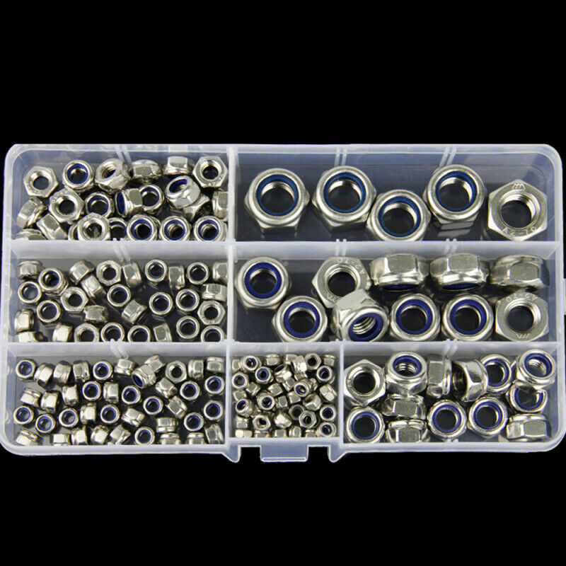 165pcs Boxed 304 Stainless Steel Nylon Lock Nut Locknut Self-Locking Nut NRJ