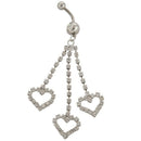 New Three Chain Crystal Heart Dangle Navel Belly Button Ring Piercing JewelrW2G4