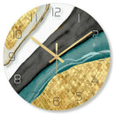 Nordic Decorative Marble Printing Wall Clocks Silent Quartz Circular Glass