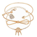 3PCS/Set Lady Heart Tie Adjustable Open Bangle Elegant Crystal Bracelets J WHY