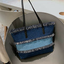 Canvas Tassel Large Capacity Stitching Composite Handbag Canvas Ladies Shou