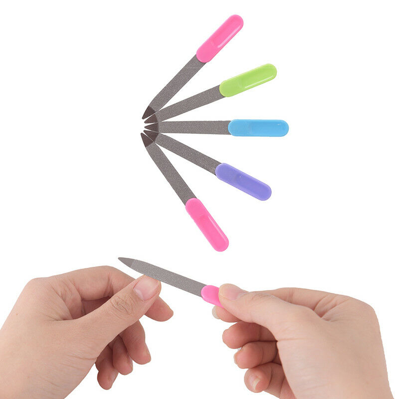 5pcs Plastic Handle Metal Double Sided Nail Files Manicure Pedicure Tool RGJ Kw