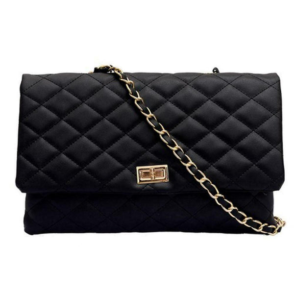 Fashion Women Shoulder Messenger Handbag Chain Leather Evening Bag (Black) A#S