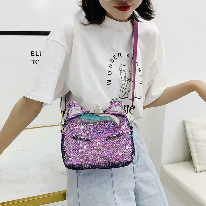 Sequins Animal Shaped Shoulder Handbags Women Small Crossbody Bags (Purple)