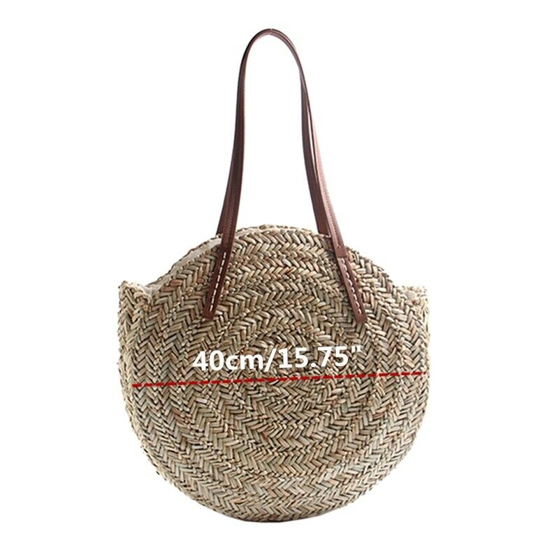 Women Bohemia Wind Beach Circle Round Rattan Straw Summer Travel Shoulder B B2H2
