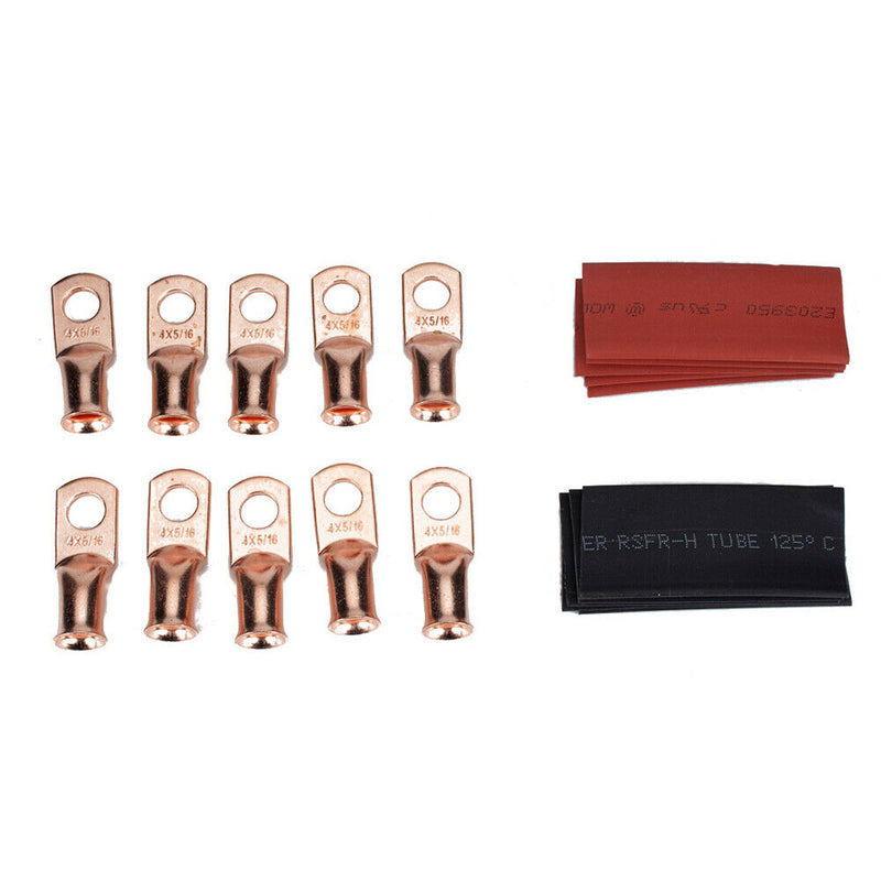 10pcs Heavy Duty Copper Battery Cable Lugs 4AWG 5/16 with 2:1 Heat Shrink Tube