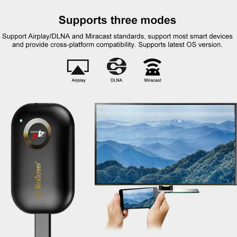 4K Miracast Dual WiFi Wireless Display HDMI TV Stick Dongle Receiver & Cable