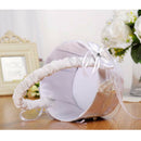Ivory White Satin Wedding Flower Girl Basket with Bow Lace Butterfly Decoration