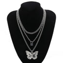 Multi-layer Necklace Women Hollow Out Butterfly Lock Choker Pendant Jewelry A