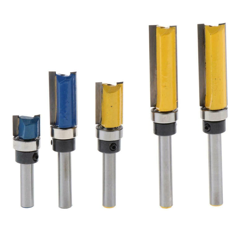5 Pcs 1/4 Inch Shank Flush Trim Router Bit Set Top Bearing Milling Cutter Tool