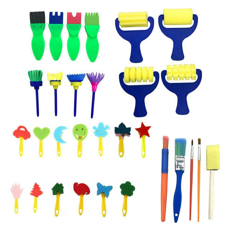 31pcs Painting Kits Sponge Paint Brushes Apron for DIY Early Learning