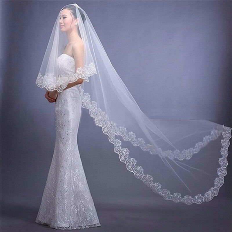 White Ivory Cathedral Length Lace Edge Bride Wedding Bridal Long  150CM B Gw